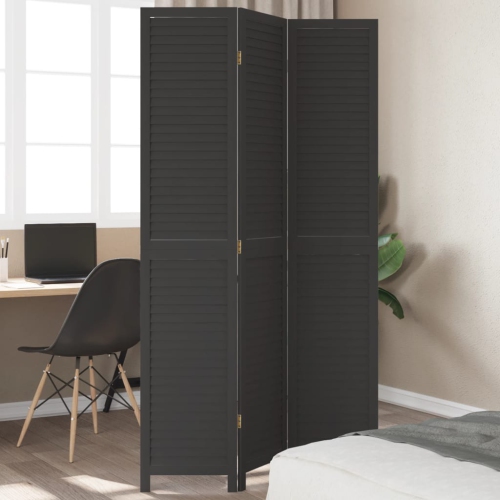 vidaXL Room Divider 3 Panels Black Solid Wood Paulownia