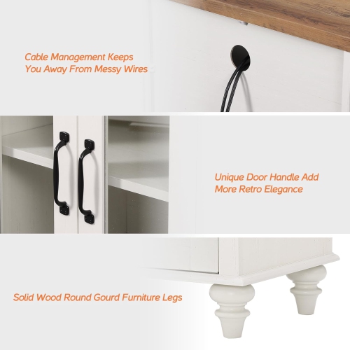 WAMPAT Farmhouse TV Stand for TVs Up to 75 inch, 4-Door Glass and Wood Universal TV Console with 9 Storage Cabinets, White Entertainment Center Table