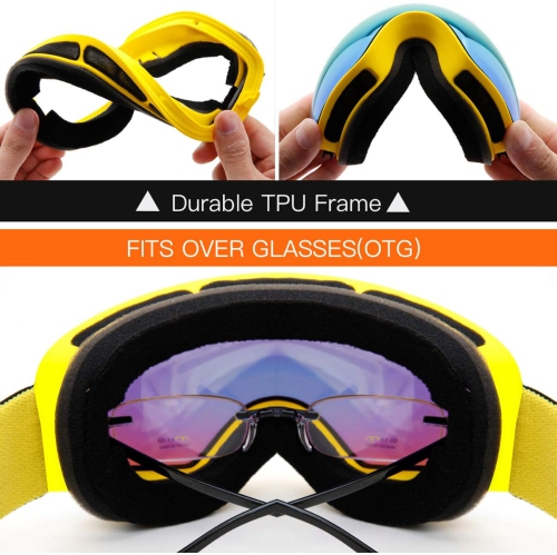 Ski Goggles,Winter Snow Sports Snowboard Goggles Youth & Men Women Skiing Skating Snowmobile,V06kids 4-16(vlt18%)yellow Frame/Gold