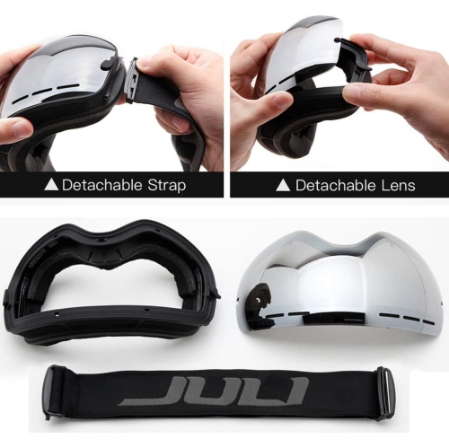 Lunettes de ski, lunettes de planche à neige pour sports d'hiver Lunettes de neige Jeunes et hommes Femmes Ski Ski Motoneige, cadre noir/miroir