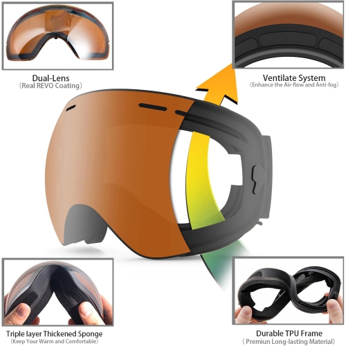 Lunettes de ski, lunettes de planche à neige Winter Snow Sports Snowboard Jeunes et hommes Femmes Ski Ski Ski Motoneige, A21-Matter Cadre