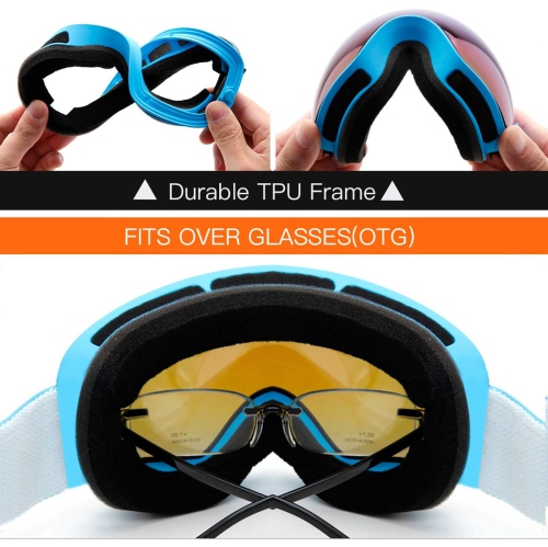 Ski Goggles,Winter Snow Sports Snowboard Goggles Youth & Men Women Skiing Skating Snowmobile,V01-kids 4-16(vlt18.4%)blue Frame/Blue