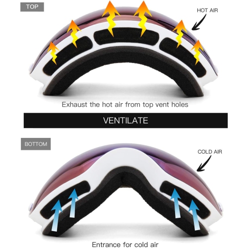 Ski Goggles,Winter Snow Sports Snowboard Goggles Youth & Men Women Skiing Skating Snowmobile,White Frame/Blue Lens