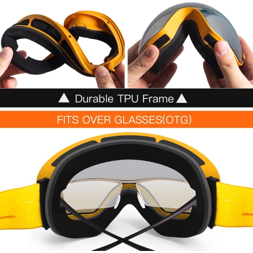 Ski Goggles,Winter Snow Sports Snowboard Goggles Youth & Men Women Skiing Skating Snowmobile,A17-matter Yellow Frame/Silver