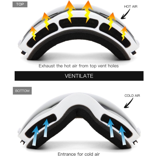 Ski Goggles,Winter Snow Sports Snowboard Goggles Youth & Men Women Skiing Skating Snowmobile,White Frame Mirror(vlt 18.5%) Lens