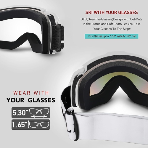 Ski Goggles,Winter Snow Sports Snowboard Goggles Youth & Men Women Skiing Skating Snowmobile,D05-white Frame/Silver (vlt 13%)