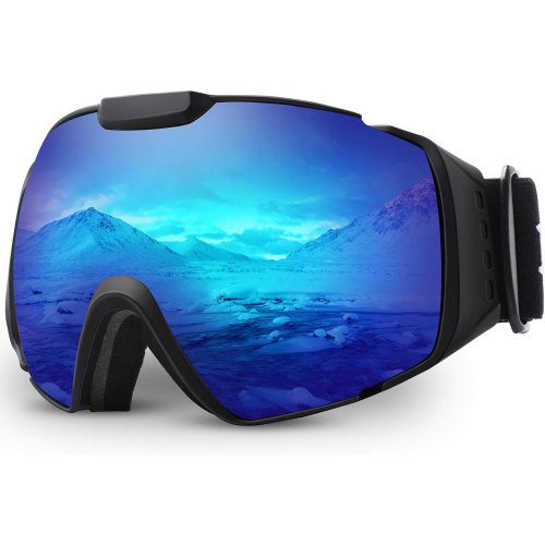 PETGINHOME  Ski Goggles, Winter Snow Sports Snowboard Goggles Youth & Men Women Skiing Skating Snowmobile, D02-Black Frame Blue（Vlt 15%）