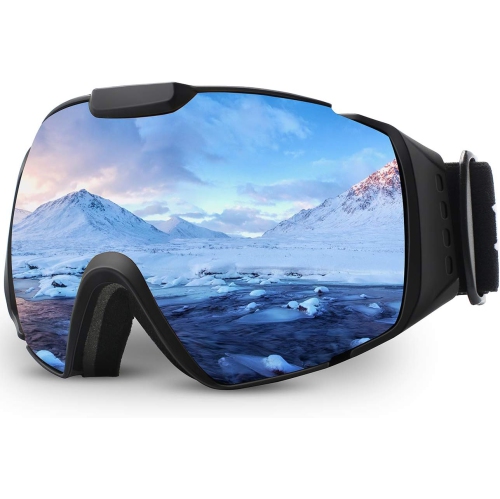Lunettes de ski, lunettes de planche à neige Winter Snow Sports Snowboard Jeune et Homme Femme Ski Ski Ski Motoneige, D03-Cadre noir Argent（VLT 13%）