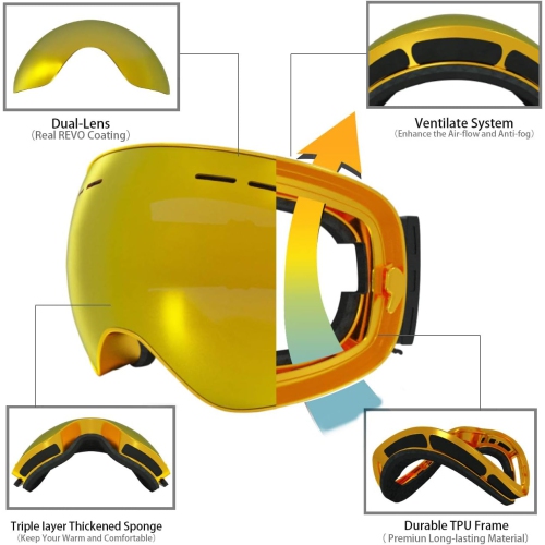 Ski Goggles,Winter Snow Sports Snowboard Goggles Youth & Men Women Skiing Skating Snowmobile,A13-bronze Frame/Bronze(vlt 18.5%)