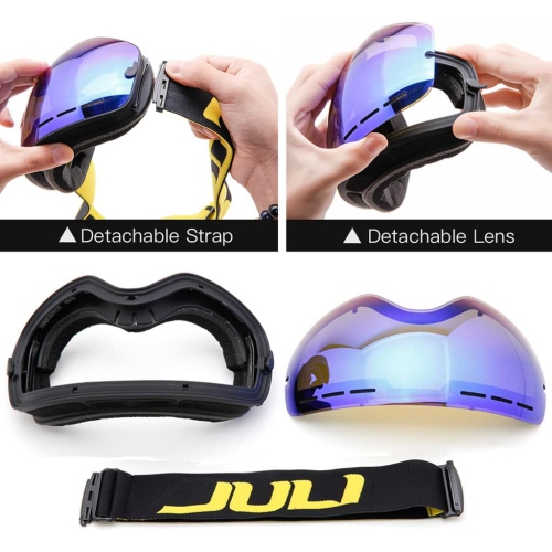 Ski Goggles,Winter Snow Sports Snowboard Goggles Youth & Men Women Skiing Skating Snowmobile,Black Frame Blue(vlt 18.4%) Lens