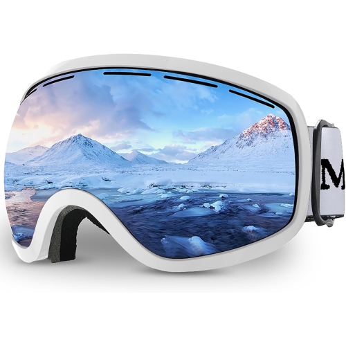 PETGINHOME  Ski Goggles, Winter Snow Sports Snowboard Goggles Youth & Men Women Skiing Skating Snowmobile, C05-White Frame/silver Vlt 12%