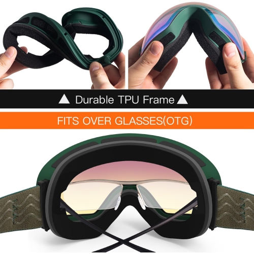 Ski Goggles,Winter Snow Sports Snowboard Goggles Youth & Men Women Skiing Skating Snowmobile,A24-matter Green/Pale Pink