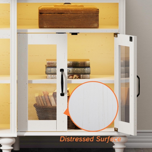 WAMAPT Buffet Cabinet with 4 Glass Doors, Large Coffee Bar Tables Wood Kitchen Storage Cabinets with 9 Storages, Modern Farmhouse Sideboard Credenza