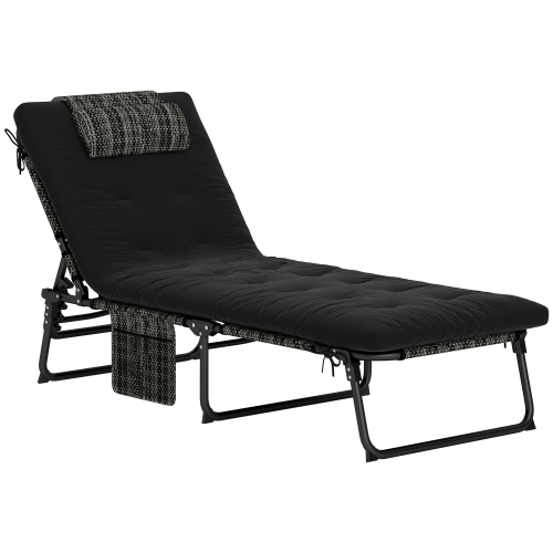 Chaise longue pliante Outsunny avec dossier inclinable à 4 niveaux, chaise bronzante extérieure avec coussin, chaise longue avec tissu maillé