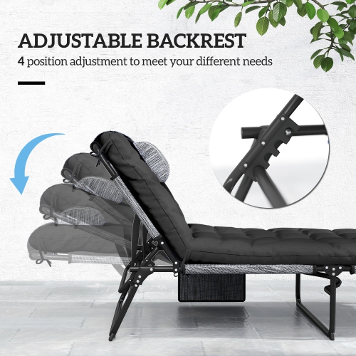 Chaise longue pliante Outsunny avec dossier inclinable à 4 niveaux, chaise bronzante extérieure avec coussin, chaise longue avec tissu maillé