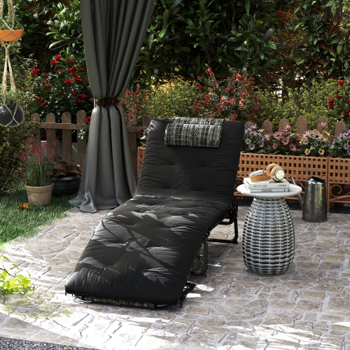 Chaise longue pliante Outsunny avec dossier inclinable à 4 niveaux, chaise bronzante extérieure avec coussin, chaise longue avec tissu maillé