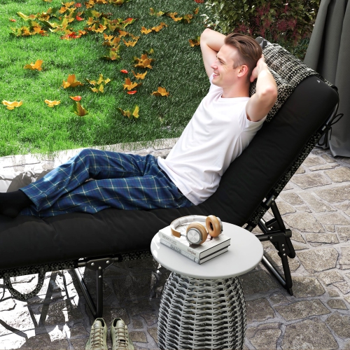Chaise longue pliante Outsunny avec dossier inclinable à 4 niveaux, chaise bronzante extérieure avec coussin, chaise longue avec tissu maillé