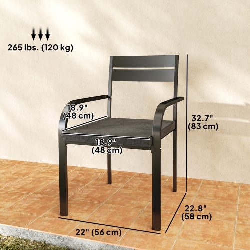Outsunny 2 Pcs Aluminum Outdoor Dining Chairs, Patio Stackable Chairs with Soft Cushion, for Deck, Garden, Balcony, Poolside, Grey