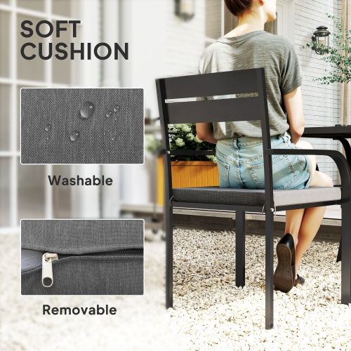 Outsunny 2 Pcs Aluminum Outdoor Dining Chairs, Patio Stackable Chairs with Soft Cushion, for Deck, Garden, Balcony, Poolside, Grey