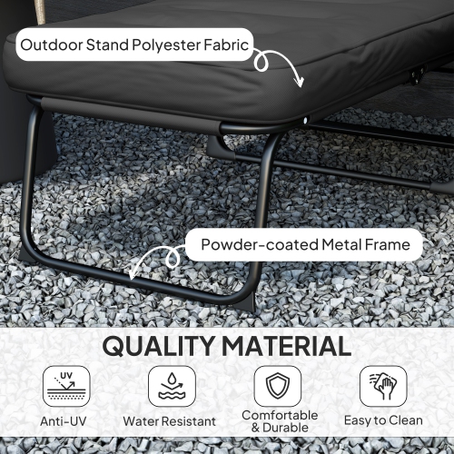 Outsunny Outdoor Lounge Chair with Padded Cushion, Folding Reclining Patio Garden Chair with Recline Back, Footrest, for Poolside, Patio, Black