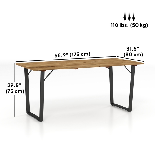 Outsunny Wooden Outdoor Dining Table for 6, 69" x 32" Rectangular Patio Table with 2" Umbrella Hole, Slatted Tabletop, Indoor Outdoor Dining
