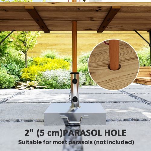 Outsunny Wooden Outdoor Dining Table for 6, 69" x 32" Rectangular Patio Table with 2" Umbrella Hole, Slatted Tabletop, Indoor Outdoor Dining