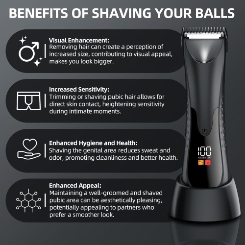 Groin Hair Trimmer,Electric Body Hair Trimmer for Men,Waterproof Ball Trimmer for Pubic Body Groin Grooming with LED Light,Charging Base