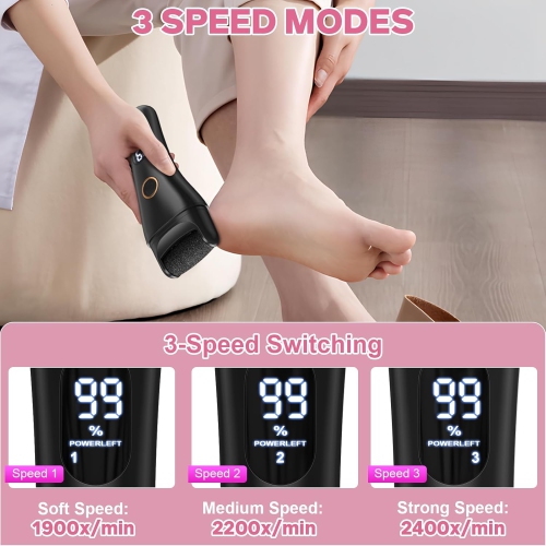 Electric Foot File,Callus Remover for Feet,Adjustable 3 Speed Foot Callus Remover with Pedicure Tools Foot Care,Remove Dead Skin & Hard Skin Dry