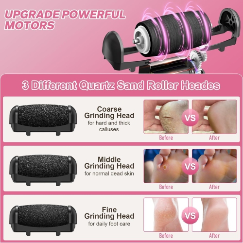 Electric Foot File,Callus Remover for Feet,Adjustable 3 Speed Foot Callus Remover with Pedicure Tools Foot Care,Remove Dead Skin & Hard Skin Dry