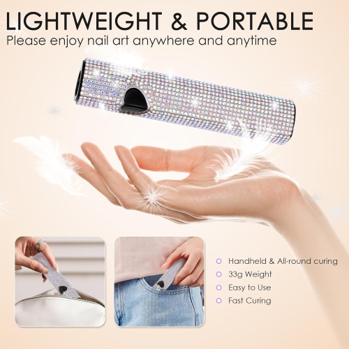 Handheld UV Light for Gel Nails,Portable LED Nail Lamp,Mini Nail Lamp with USB Rechargeable,Fast Curing Cordless Nail Dryer for Home Salon Use