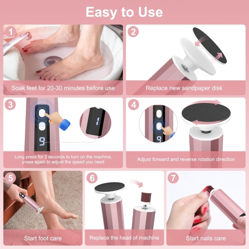 2 in 1 Electric Foot Callus Remover for Feet & Nails,Rechargeable Electric Foot File for Dead Skin Calluses,Cordless Pedicure Tool for Men Women