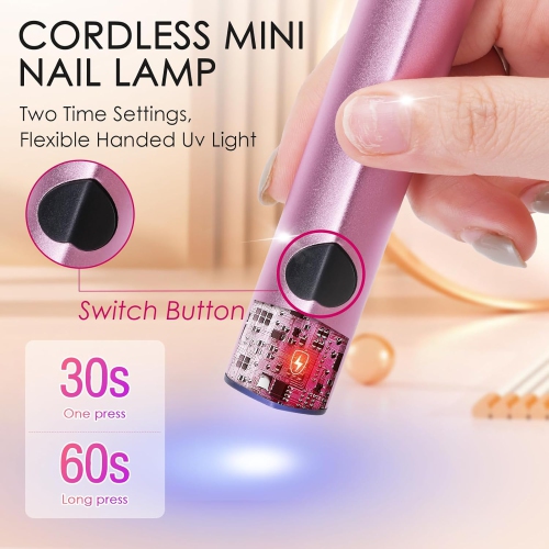 Handheld UV Light for Gel Nails,Portable LED Nail Lamp,Mini Nail Lamp with USB Rechargeable,Fast Curing for Home DIY Manicure-Pink