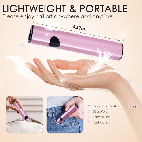 Handheld UV Light for Gel Nails,Portable LED Nail Lamp,Mini Nail Lamp with USB Rechargeable,Fast Curing for Home DIY Manicure-Pink
