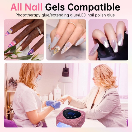 UV Light for Nails,Cordless UV Nail Lamp for Gel Nails,Rechargeable LED Nail Dryer with 5 Timer Setting,Touch Control & Auto Sensor,Fast Nail Light