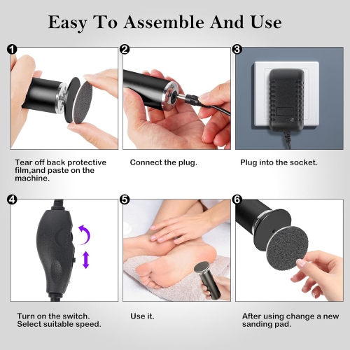 Electric Foot File,Rotatable Electric Foot Dead Skin Remover Callus Remover Tool for Home & Nail Salon with 60 pcs Replacement Sandpaper Discs,Black