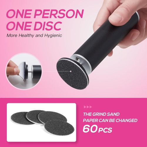Electric Foot File,Rotatable Electric Foot Dead Skin Remover Callus Remover Tool for Home & Nail Salon with 60 pcs Replacement Sandpaper Discs,Black