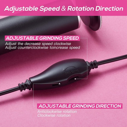 Electric Foot File,Rotatable Electric Foot Dead Skin Remover Callus Remover Tool for Home & Nail Salon with 60 pcs Replacement Sandpaper Discs,Black