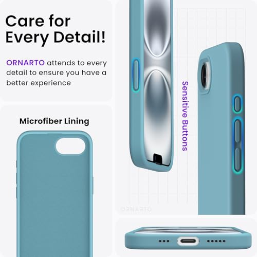 ORNARTO Compatible with iPhone 16e Case 6.1",Liquid Silicone 3 Layers Full Covered Soft Gel Rubber Phone Case,Shockproof Protective Cover 6.1