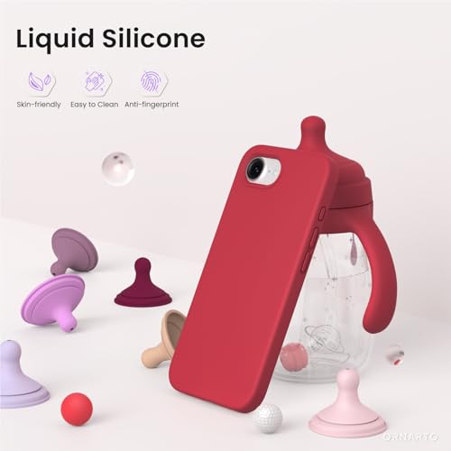 ORNARTO Compatible with iPhone 16e Case 6.1",Liquid Silicone 3 Layers Full Covered Soft Gel Rubber Phone Case,Shockproof Protective Cover 6.1 inch-Red