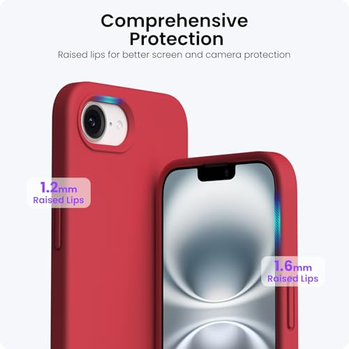 ORNARTO Compatible with iPhone 16e Case 6.1",Liquid Silicone 3 Layers Full Covered Soft Gel Rubber Phone Case,Shockproof Protective Cover 6.1 inch-Red