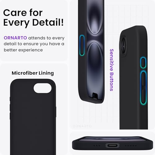 ORNARTO Compatible with iPhone 16e Case 6.1",Liquid Silicone 3 Layers Full Covered Soft Gel Rubber Phone Case,Shockproof Protective Cover 6.1