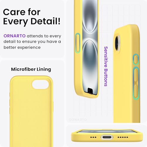 ORNARTO Compatible with iPhone 16e Case 6.1",Liquid Silicone 3 Layers Full Covered Soft Gel Rubber Phone Case,Shockproof Protective Cover 6.1