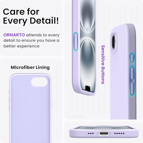 ORNARTO Compatible with iPhone 16e Case 6.1",Liquid Silicone 3 Layers Full Covered Soft Gel Rubber Phone Case,Shockproof Protective Cover 6.1