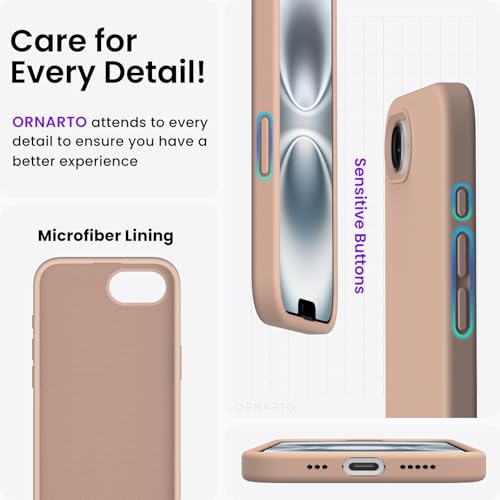 ORNARTO Compatible with iPhone 16e Case 6.1",Liquid Silicone 3 Layers Full Covered Soft Gel Rubber Phone Case,Shockproof Protective Cover 6.1