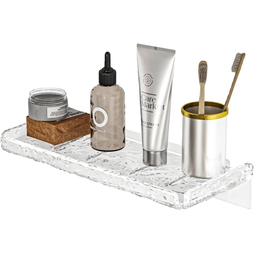 Image 1 of 5.. YIEZI Shower Storage Shelf, Clear Acrylic Wall Shelf, No Drill Adhesive- 1 Pack