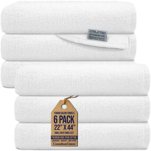 Canadian Linen Yukon Small Bath Towels, 6 Pack, 22"x44", Soft Absorbent Cotton Quick Dry Lightweight Bath Towels Set for Salon Nursing Hospital, White