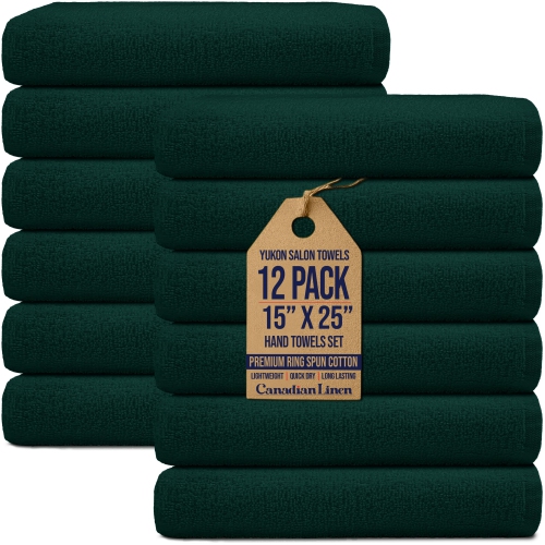 Canadian Linen Yukon Hand Towels Set, 12 Pack, 15"x25", Soft Absorbent Cotton Lightweight Quick Dry Hand Towel for Salons Home Kitchen Spa Yoga, Green