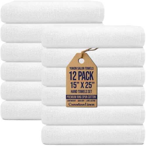 Canadian Linen Yukon Hand Towels Set, 12 Pack, 15"x25", Lightweight Quick Dry Soft Absorbent Cotton Hand Towel for Hospital Nursing Hospitality, White
