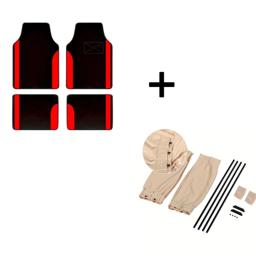 Universal Fit Floor Mats & Adjustable Car Window Sunshade Curtains Set