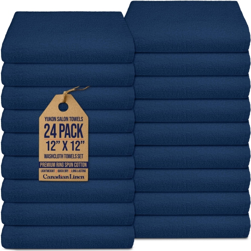 CANADIAN LINEN  Yukon Washcloths, 24 Pack, 12"x12", Soft Absorbent Lightweight Quick Dry Cotton Face Cloths for Home Kitchen, Salon Spa, Gym